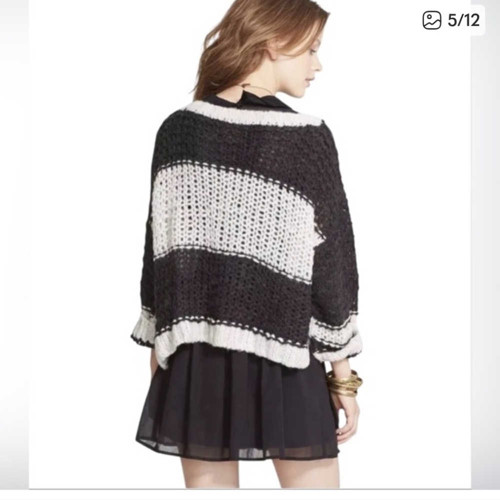 Free People Sweater Monaco Stripped Slouchy Charcoal-Ivory SzM Wool- Alpaca Blen - Picture 3 of 13